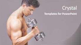  Presentation with lifting weights - Colorful PPT theme enhanced with young muscular man lifting weights over grey background backdrop and a gray colored foreground