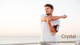  Presentation with stretching - Cool new theme with young muscular man stretching his backdrop and a lemonade colored foreground