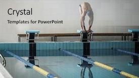  Presentation with swimming pool - Cool new slide set with young muscular swimmer in low backdrop and a light gray colored foreground