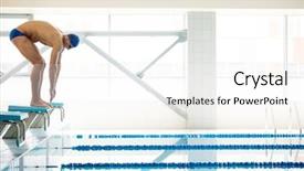  Presentation with swimming pool - Presentation theme consisting of young muscular swimmer in low background and a white colored foreground