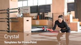  Presentation with tire - PPT layouts consisting of young muscular woman hitting heavy tire with hammer in gym background and a coral colored foreground