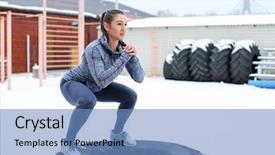  Presentation with tire - Slide deck enhanced with young muscular woman training background and a teal colored foreground