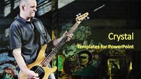  Presentation with music instrument - Amazing presentation theme having young music player playing guitar backdrop and a wine colored foreground