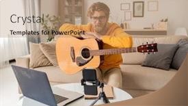  Presentation with audience - Presentation theme with young-music-teacher-talking background and a coral colored foreground