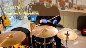  Presentation with mask - Cool new slide set with young-musician-in-protective-gloves backdrop and a tawny brown colored foreground