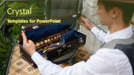  Presentation with performance - Presentation design featuring young-musician-opening-case background and a tawny brown colored foreground