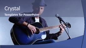  Presentation with young children playing multicultural - Beautiful slide set featuring young musician playing acoustic guitar backdrop and a ocean colored foreground