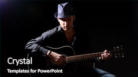  Presentation with acoustic - Beautiful slide set featuring young musician playing acoustic guitar and singing on dark background backdrop and a black colored foreground