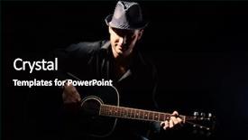  Presentation with young children playing multicultural - Colorful PPT theme enhanced with young musician playing acoustic guitar backdrop and a black colored foreground