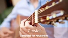  Presentation with acoustic - Cool new PPT theme with young musician playing at acoustic guitar backdrop and a coral colored foreground