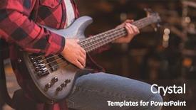  Presentation with bass guitar - Slide deck with young musician playing bass guitar background and a tawny brown colored foreground