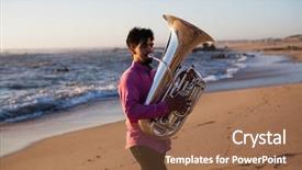 Presentation with sea - Cool new PPT theme with young musician playing the tuba backdrop and a coral colored foreground
