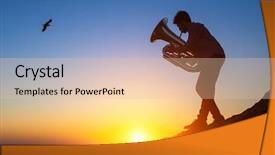  Presentation with sunset coast of the sea - Slides enhanced with young musician playing the tuba background and a  colored foreground