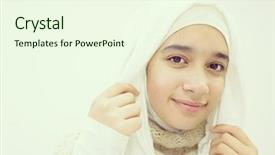  Presentation with arabic - Amazing PPT theme having head scarf with modern backdrop and a cream colored foreground