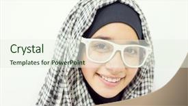  Presentation with muslim - Slides with young muslim arabic female background and a sky blue colored foreground