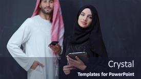  Presentation with black man fashion - Beautiful presentation theme featuring young-muslim-business-couple-arabian backdrop and a wine colored foreground