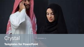  Presentation with black man fashion - PPT theme having young-muslim-business-couple-arabian background and a gray colored foreground