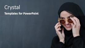  Presentation with abaya - PPT theme with young-muslim-businesswoman-in-traditional background and a ocean colored foreground