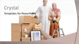  Presentation with muslim - PPT theme featuring young-muslim-couple-packing background and a white colored foreground