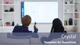  Presentation with hijab modern - Presentation theme with young-muslim-couple-woman-wearing background and a ocean colored foreground