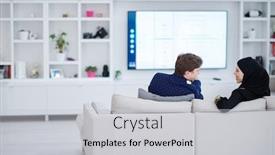  Presentation with islamic muslim - Amazing PPT theme having young-muslim-couple-woman-wearing backdrop and a light gray colored foreground