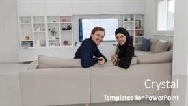  Presentation with woman muslim - Slide deck enhanced with young-muslim-couple-woman-wearing background and a  colored foreground