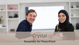  Presentation with woman muslim - PPT theme with young-muslim-couple-woman-wearing background and a mint green colored foreground