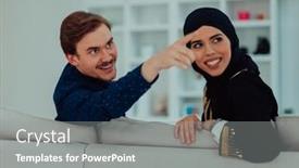  Presentation with hijab modern - PPT theme enhanced with young-muslim-couple-woman-wearing background and a gray colored foreground