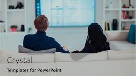  Presentation with hijab modern - Presentation design enhanced with young-muslim-couple-woman-wearing background and a light gray colored foreground