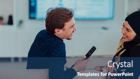  Presentation with hijab modern - Slides featuring young-muslim-couple-woman-wearing background and a ocean colored foreground