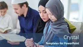  Presentation with quran - Colorful presentation design enhanced with young-muslim-family-reading-quran backdrop and a ocean colored foreground