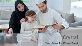  Presentation with family reading - Amazing slide deck having young-muslim-family-reading-quran backdrop and a light gray colored foreground