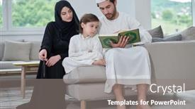  Presentation with family reading - Presentation design consisting of young-muslim-family-reading-quran background and a gray colored foreground