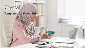  Presentation with hijab - Presentation design consisting of young-muslim-female-designer background and a lemonade colored foreground