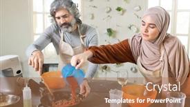  Presentation with tomato ketchup - Audience pleasing slide set consisting of young-muslim-female-in-hijab backdrop and a coral colored foreground