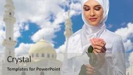  Presentation with mosque - Presentation consisting of young muslim girl on mosque background and a light gray colored foreground