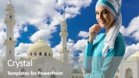  Presentation with mosque - Presentation theme consisting of young muslim girl on mosque background and a gray colored foreground