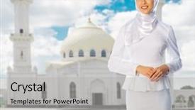  Presentation with jama masjid largest muslim mosque - Colorful presentation design enhanced with young muslim girl on mosque backdrop and a  colored foreground