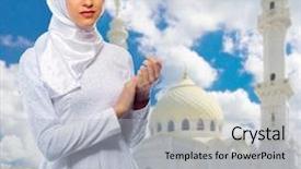 Presentation with mosque - Audience pleasing PPT theme consisting of young muslim girl on mosque backdrop and a  colored foreground