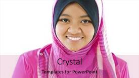  Presentation with muslim - PPT theme featuring young muslim girl smiling background and a coral colored foreground