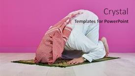  Presentation with ramadan - Presentation design having young-muslim-man-praying-salat background and a coral colored foreground