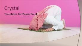  Presentation with muslim - PPT theme having young-muslim-man-praying-salat background and a coral colored foreground
