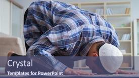  Presentation with muslim - Audience pleasing presentation theme consisting of young-muslim-man-praying backdrop and a ocean colored foreground