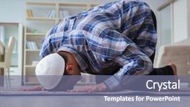  Presentation with muslim - Beautiful PPT layouts featuring young muslim man praying backdrop and a gray colored foreground