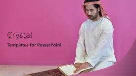 Presentation with quran - Beautiful slide set featuring young-muslim-man-reading-quran backdrop and a coral colored foreground