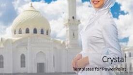  Presentation with woman muslim - PPT layouts featuring young muslim woman at mosque background and a light gray colored foreground