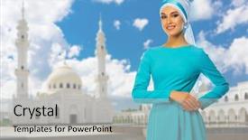  Presentation with woman muslim - Audience pleasing slides consisting of young muslim woman at mosque backdrop and a  colored foreground