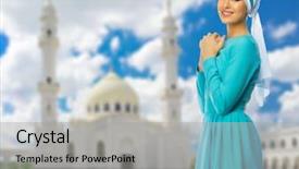  Presentation with jama masjid largest muslim mosque - Audience pleasing PPT layouts consisting of young muslim woman at mosque backdrop and a light gray colored foreground
