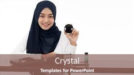  Presentation with beauty cosmetic - Audience pleasing PPT layouts consisting of young-muslim-woman-hold-cosmetic backdrop and a violet colored foreground