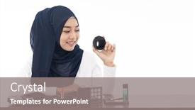  Presentation with beauty product - Amazing slides having young-muslim-woman-hold-cosmetic backdrop and a gray colored foreground